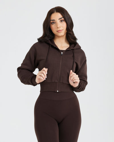 Classic Lounge Cropped Zip Through Hoodie | 70% Cocoa